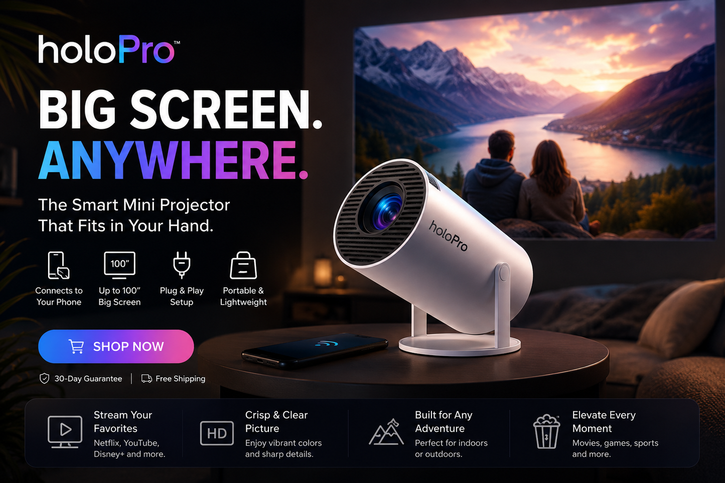 🎬 holoPro™ Smart Mini Projector
